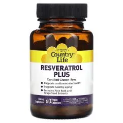 Натуральная добавка Country Life Resveratrol Plus 60 вегакапсул (015794073178)