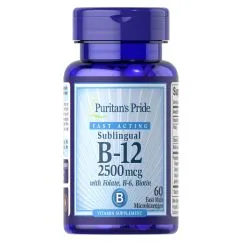 Вітаміни та мінерали Puritan's Pride Vitamin B-12 2500 мкг Sublingual with B9 B6 B7 60 мікро льодяників (CN13117)