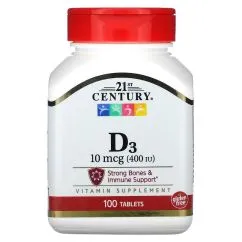 Вітаміни та мінерали 21st Century Vitamin D3 10 мкг 100 таблеток (0740985226612)
