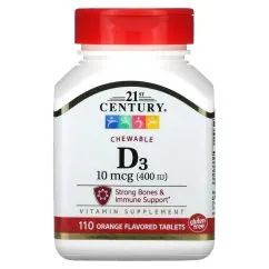 Вітаміни та мінерали 21st Century Vitamin D3 10 мкг 110 жувальних таблеток Апельсин (CN12679-1)