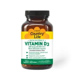 Витамины и минералы Country Life High Potency Vitamin D3 10 000 IU 60 капсул (0305251223650  )