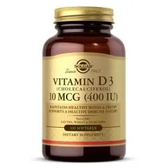 Витамины и минералы Solgar Vitamin D3 10 мкг 100 капсул (CN6239)