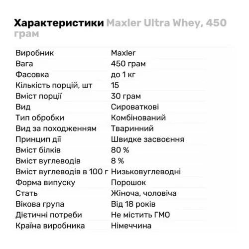 Сироватковий протеїн Maxler Ultra Whey 450 г зі смаком бананового молочного коктейлю (4260122321308) - фото №2