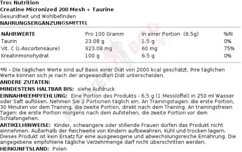 Креатин мікронізований Trec Nutrition Creatine Micronized 200 Mesh + Taurine 200 г (5902114044435) - фото №3
