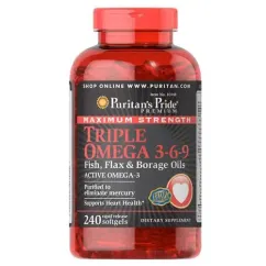 Жирні кислоти Puritan's Pride Triple Omega 3-6-9 Maximum Strength 240 капсул (11193)