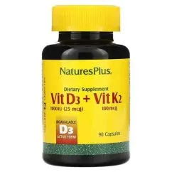 Витамины и минералы Nature's Plus Vit D3 1000IU (25 mcg) + K2 100 mg 90 caps (097467010437)