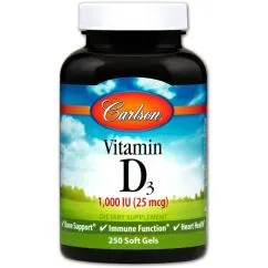Вітаміни та мінерали Carlson Labs Vitamin D3 1000 IU (25mcg) 250 soft gels (088395014529)