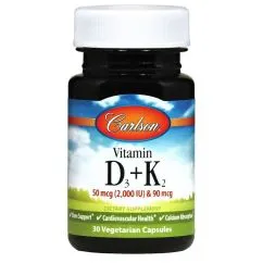 Вітаміни та мінерали Carlson Labs Vitamin D3 + K2 50 mcg (2,000 IU) & 90 mcg 30 veg caps (088395106002)