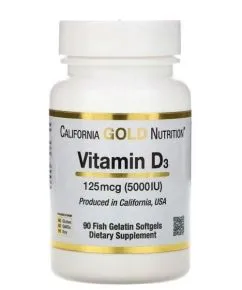 Витамины и минералы California Gold Nutrition Vitamin D3 125 mcg (5,000 IU) 90 fish gelatin softgels (898220010653)