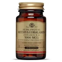 Вітаміни та мінерали Solgar Sublingual Methylcobalamin (Vitamin B 12) 5000 mcg 30 nuggets (033984019584)