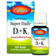 Вітаміни та мінерали Carlson Labs Super Daily D3 50 mcg + K2 45 mcg 10,16 ml (088395105005)