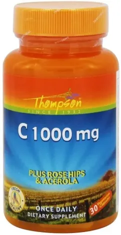 Витамины и минералы Thompson C 1000 mg plus rose hips and acerola 30 veg caps (031315190544)