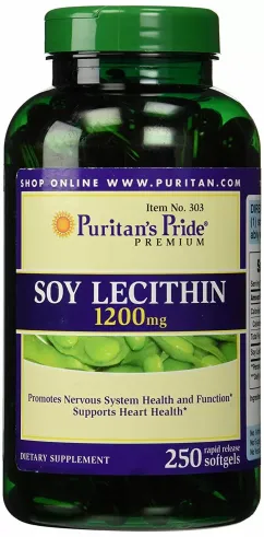 Натуральна добавка Puritan's Pride Soy Lecithin 1200 mg 250 капсул (19159-01)
