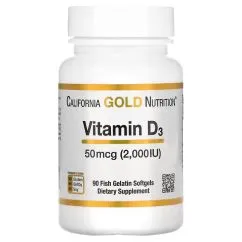 Витамины и минералы California Gold Nutrition Vitamin D3 50 mcg (2,000 IU) 90 fish gelatin softgels (898220011797)