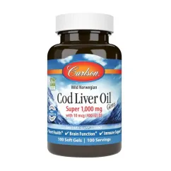 Натуральная добавка Carlson Labs Cod Liver Oil Super 1,000 mg With 10 mcg (400 IU) D3 wild norwegian 100 капсул (18912-01)