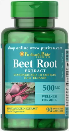 Натуральна добавка Puritan's Pride Beet Root Extract 500 mg 90 капсул (19222-01)