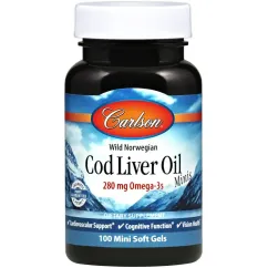 Вітаміни та мінерали Carlson Labs Cod Liver Oil 280 mg Omega-3s Minis 100 mini soft gels (088395013119)