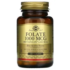 Вітаміни та мінерали Solgar Folate 1000 mcg (metafolin 1,000 mcg) 120 tab (033984535961)