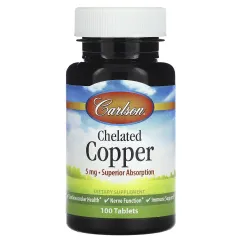 Витамины и минералы Carlson Labs Chelated Copper 5 mg 100 tab (088395055416)